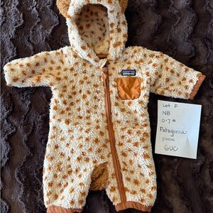 Patagonia Newborn Fleece Hooded Suit - Cream and Brown